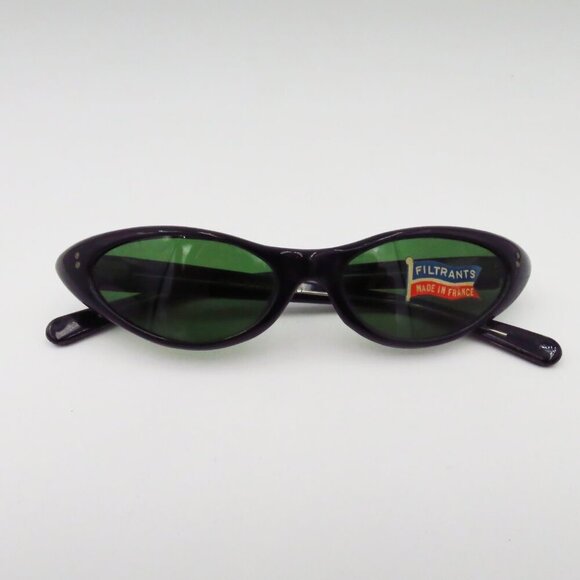 RARE 1950s Vintage Authentic French Sunglasses Winged Cat-Eye Shape Black New main image 4